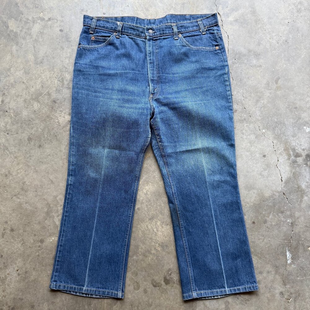 Vintage Levis 517 Jeans 40X26 Mens Blue Dark Wash Bootcut Orange Tab 80s